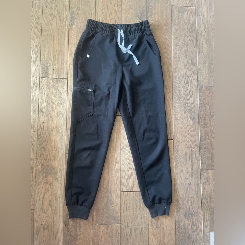 Figs Black Track Joggers with Gray Drawstring